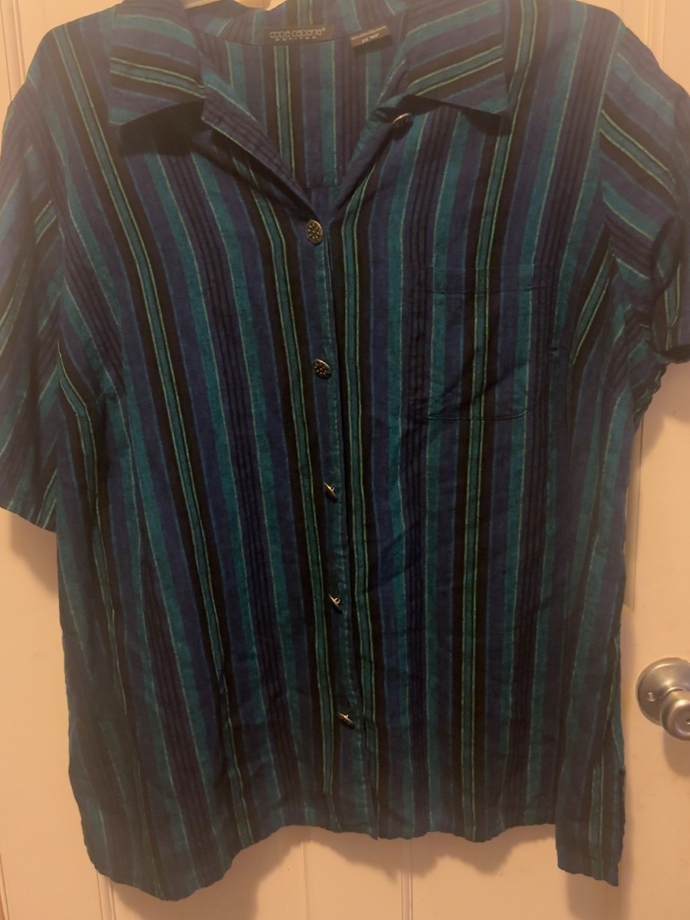 Casual Striped Short-Sleeve Shirt - Blue/Teal
